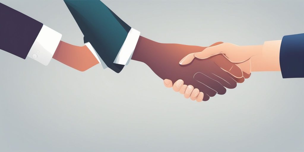 Handshake in illustration style with gradients and white background
