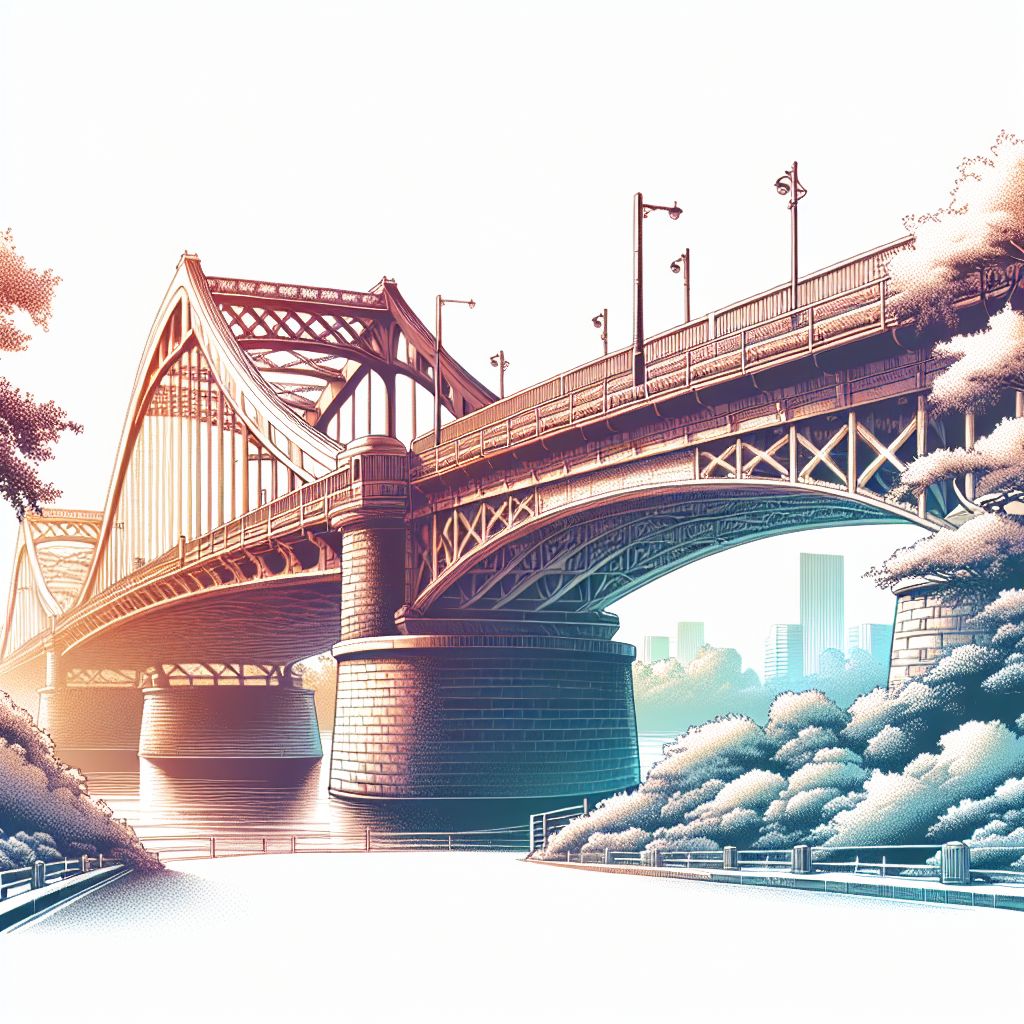Bridge in illustration style with gradients and white background