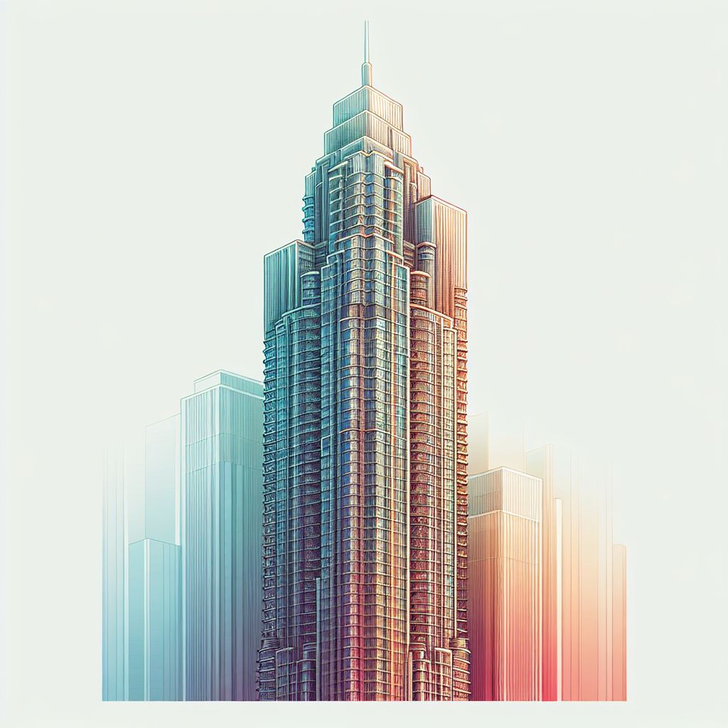 Skyscraper in illustration style with gradients and white background