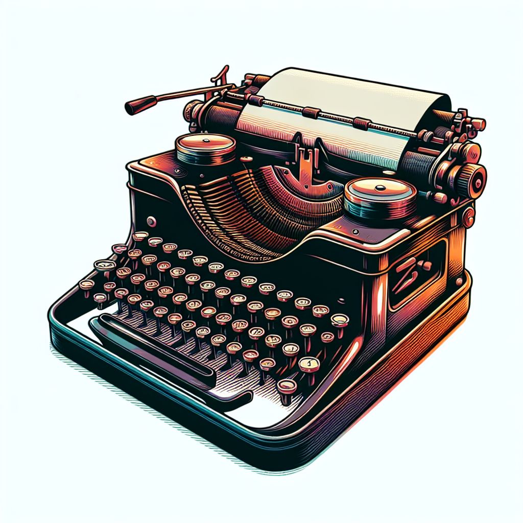 Typewriter in illustration style with gradients and white background