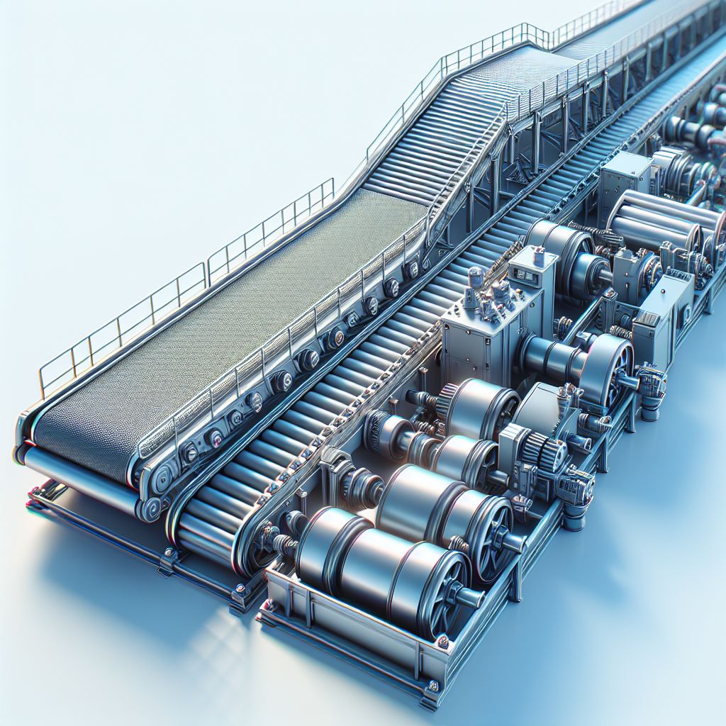 Conveyor belt in illustration style with gradients and white background