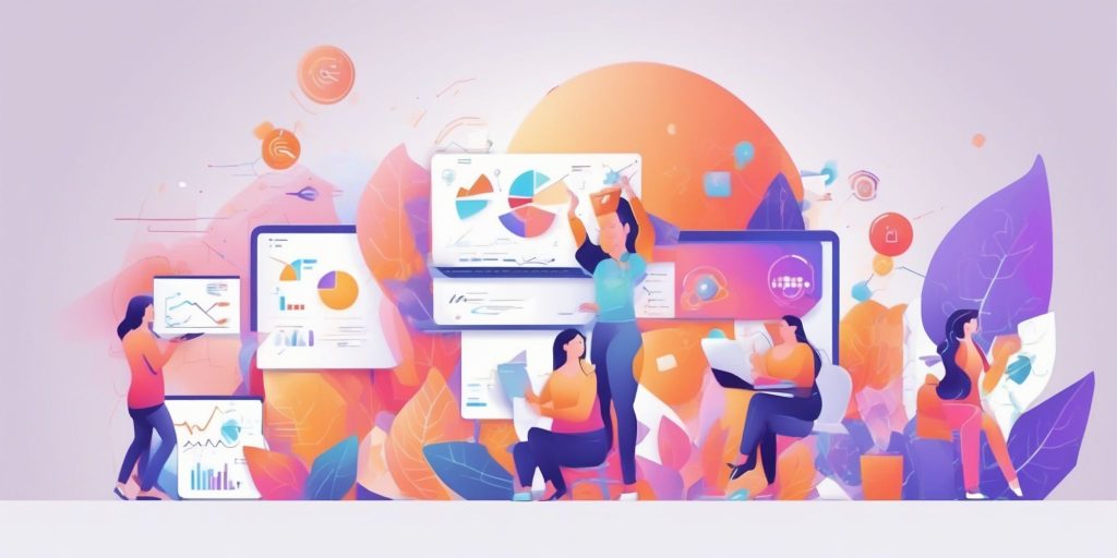 Digital marketing in illustration style with gradients and white background