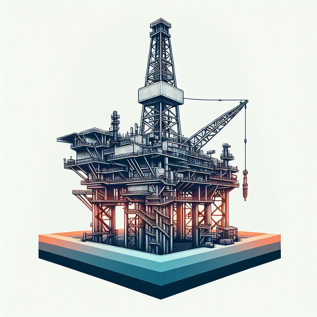 Oil rig in illustration style with gradients and white background