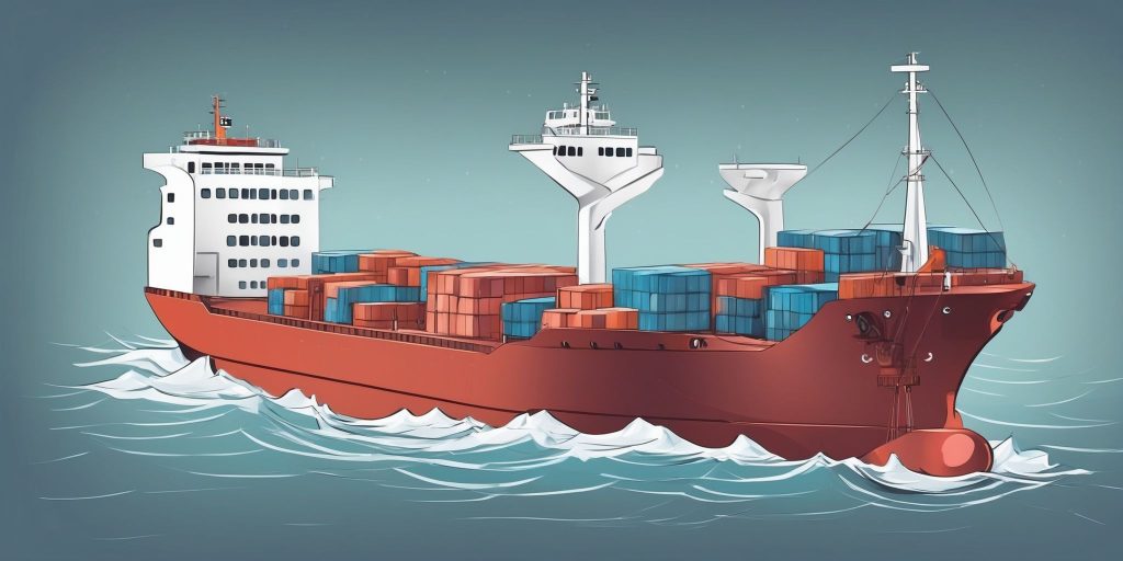 Cargo ship in illustration style with gradients and white background