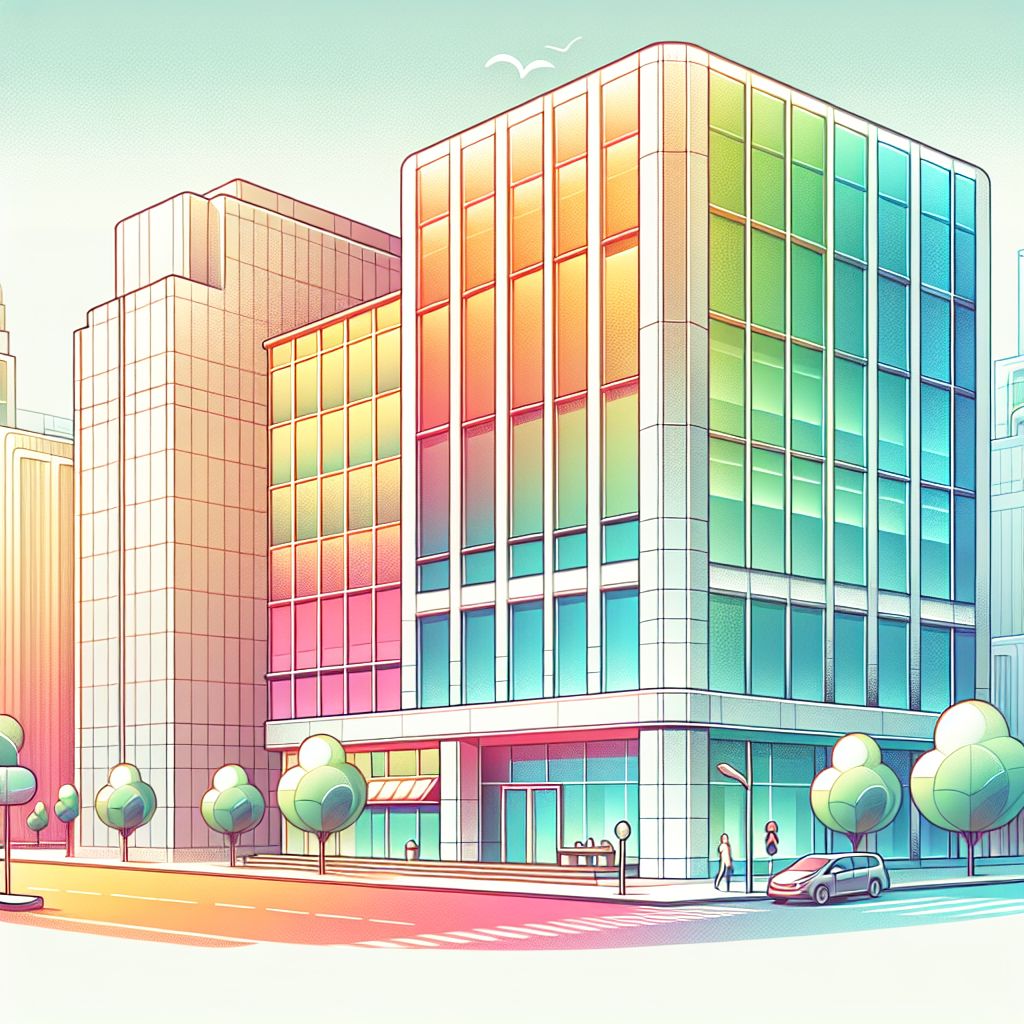 Office Building in illustration style with gradients and white background