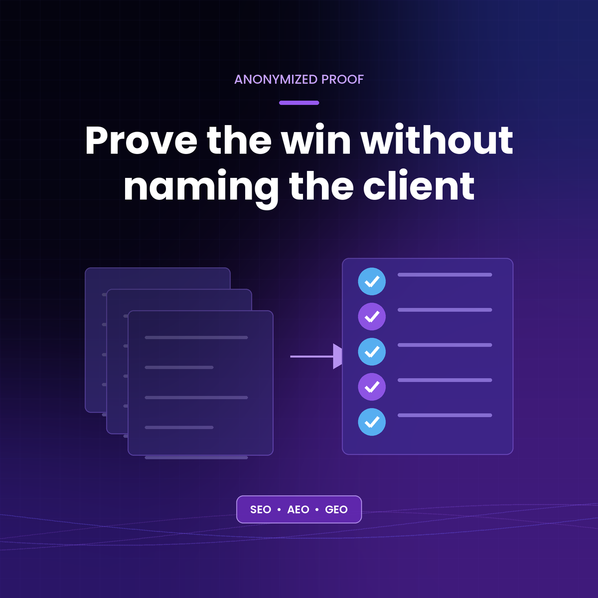 Prove the win without naming the client